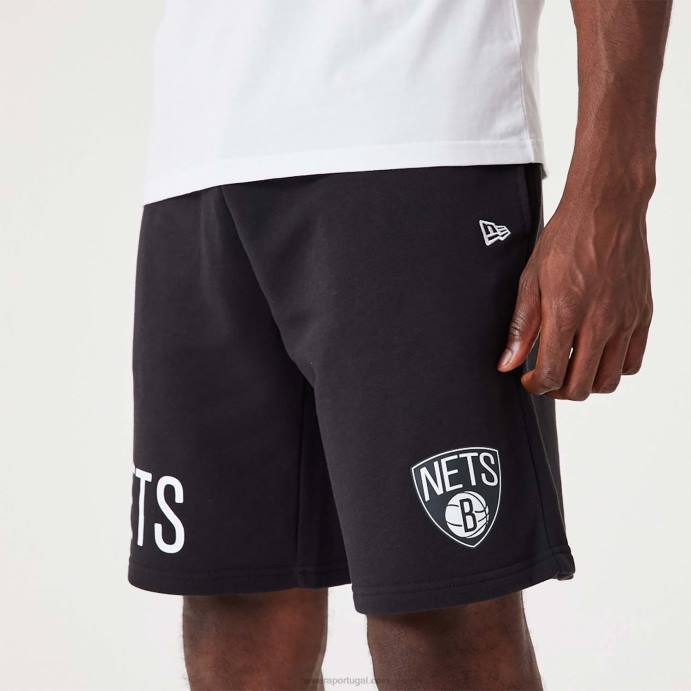 FFTN2633 New Era short oversized preto brooklyn nets nba wordmark