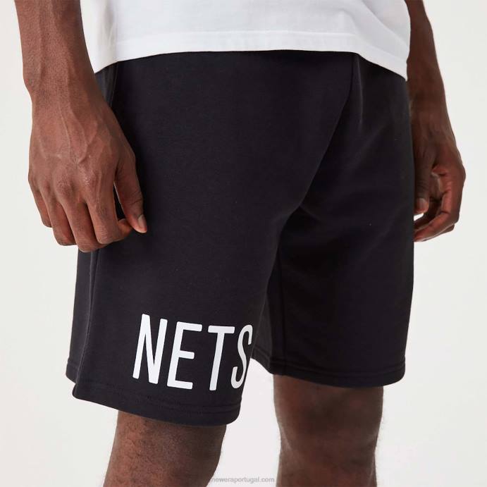 FFTN2633 New Era short oversized preto brooklyn nets nba wordmark