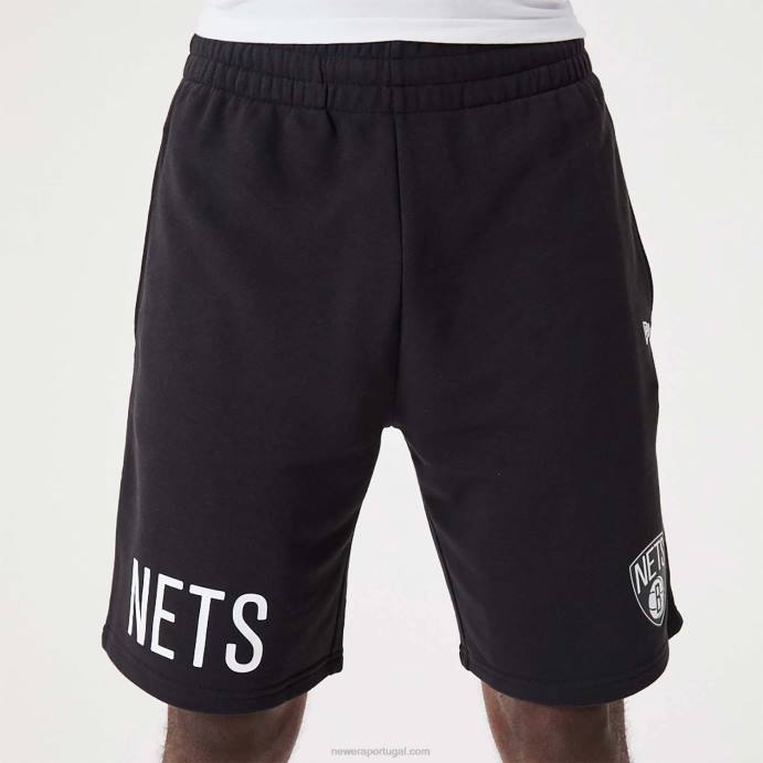 FFTN2633 New Era short oversized preto brooklyn nets nba wordmark