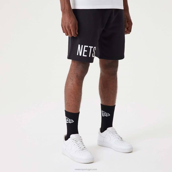 FFTN2633 New Era short oversized preto brooklyn nets nba wordmark