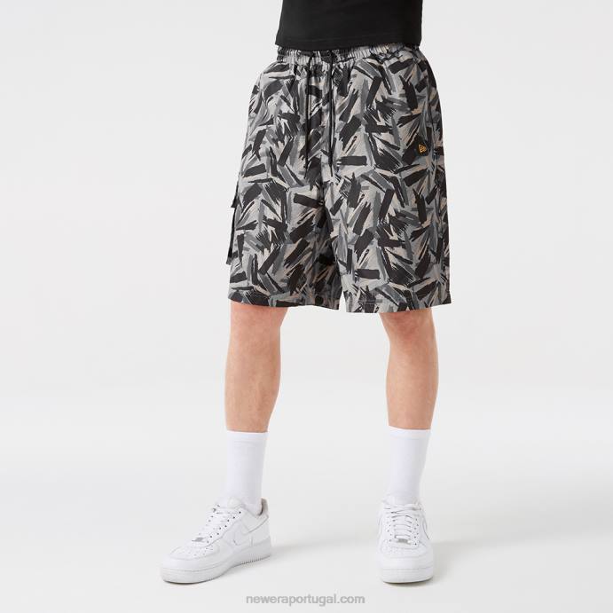 FFTN2634 New Era imprimir shorts cargo preto