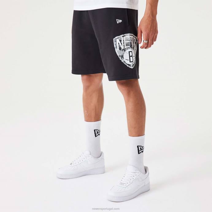 FFTN2637 New Era brooklyn nets bermuda preta com logo da equipe da nba