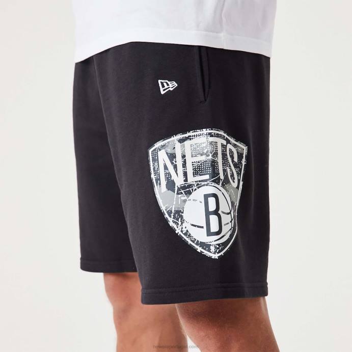 FFTN2637 New Era brooklyn nets bermuda preta com logo da equipe da nba