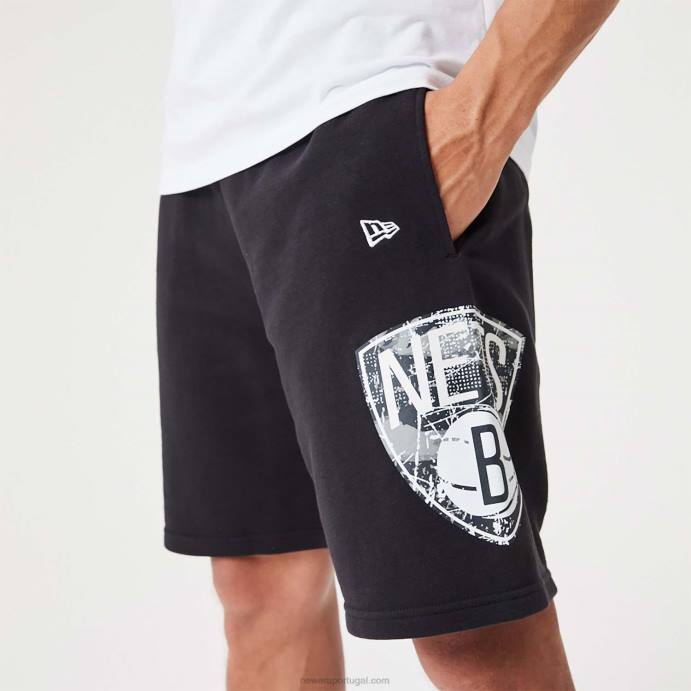 FFTN2637 New Era brooklyn nets bermuda preta com logo da equipe da nba