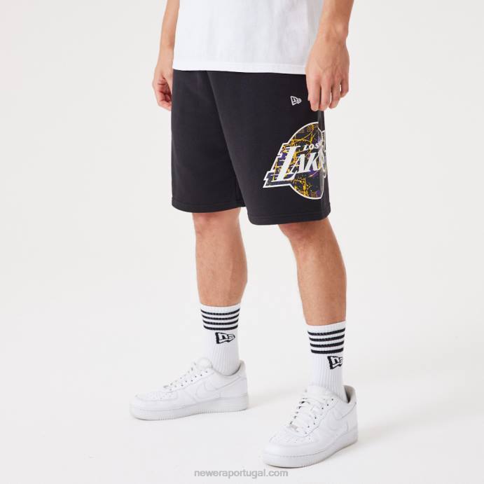 FFTN2638 New Era la lakers bermuda preta com logo da equipe da nba