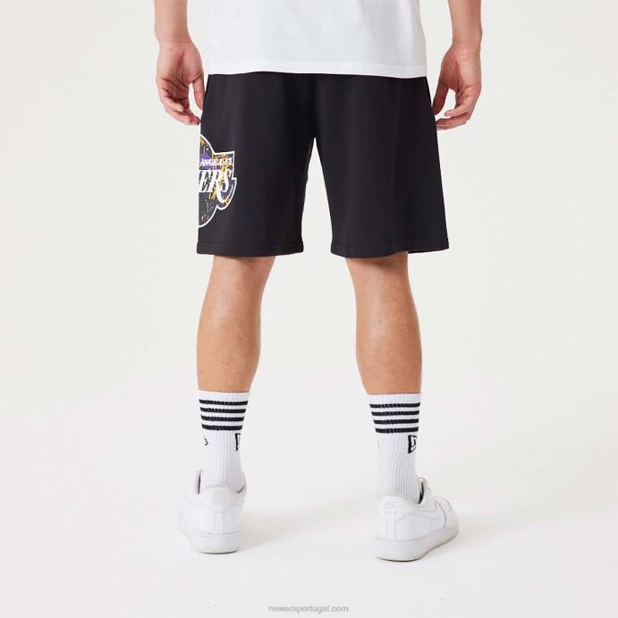 FFTN2638 New Era la lakers bermuda preta com logo da equipe da nba