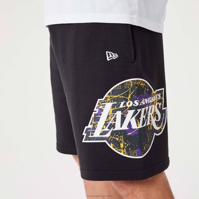 FFTN2638 New Era la lakers bermuda preta com logo da equipe da nba