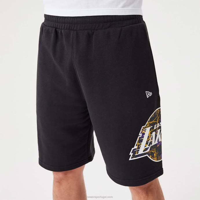 FFTN2638 New Era la lakers bermuda preta com logo da equipe da nba