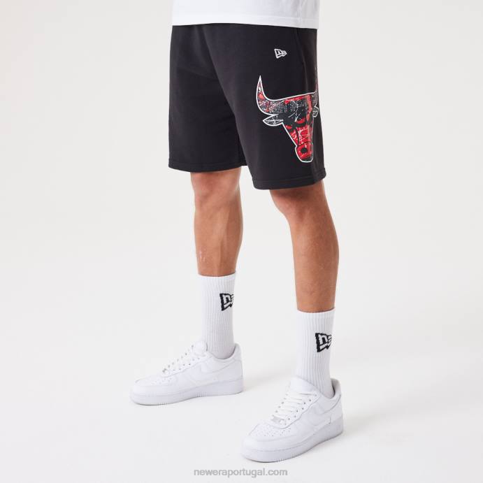 FFTN2640 New Era chicago bulls bermuda preta com logo da equipe da nba