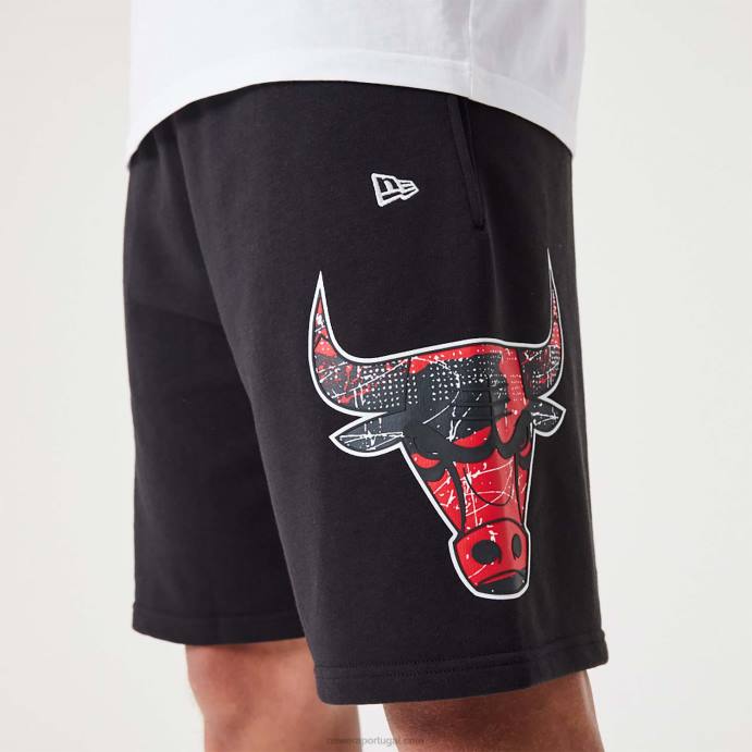 FFTN2640 New Era chicago bulls bermuda preta com logo da equipe da nba