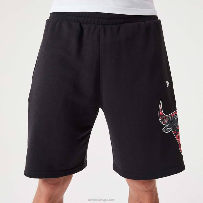 FFTN2640 New Era chicago bulls bermuda preta com logo da equipe da nba