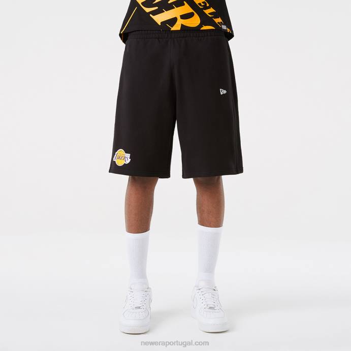 FFTN2655 New Era la lakers bermuda preta com logo da equipe da nba